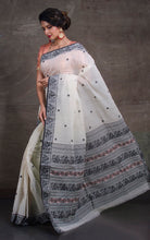 Bengal Handloom Cotton Baluchari Saree in Off White, Black and Dark Beige