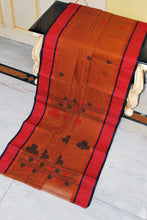 Woven Matta Nakshi Border Premium Quality Bengal Handloom Cotton Saree in Ginger Brown, Dark Red and Black
