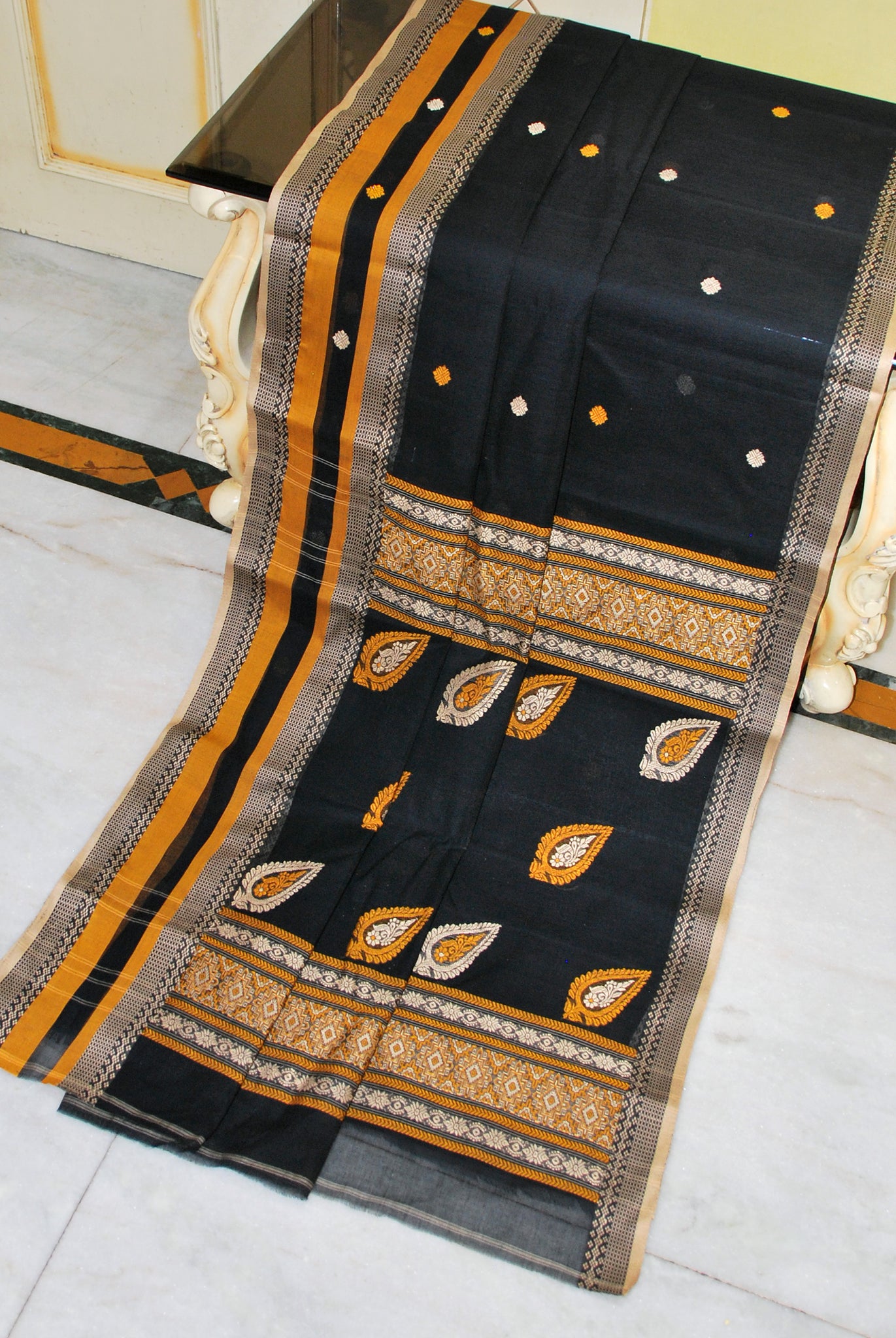 Black Bomkai cotton Saree – Boyanika Odisha