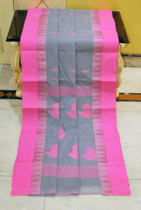 Woven Matta Nakshi Border Premium Quality Bengal Handloom Cotton Saree in Grey and Pink