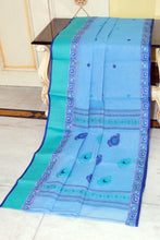 Bengal Handloom Thread Work Bomkai Cotton Saree in Light Blue, Seafoam Green and Deep Blue