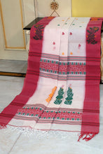 Woven jamdani Nakshi Work Border Premium Quality Bengal Handloom Cotton Saree in Off White, Red, Green and Yellow