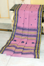 Sil Nakshi Border Bengal Handloom Cotton Bomkai Saree in Purple, Midnight Blue and Olive Green