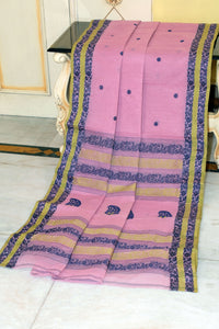 Sil Nakshi Border Bengal Handloom Cotton Bomkai Saree in Purple, Midnight Blue and Olive Green