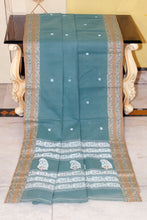 Sil Nakshi Border Bengal Handloom Cotton Bomkai Saree in Teal, Beige and Off White