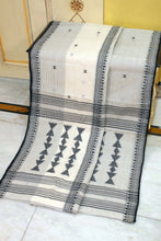 Medium Size Thread Nakshi Pachapar Border Premium Quality Bengal Handloom Cotton Saree in Off White and Black