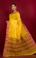 Bengal Handloom Cotton Baluchari Saree in Yellow, Purple and Black