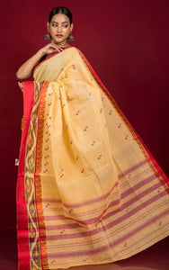 Begampuri Bengal Handloom Kotki Skirt Border Cotton Saree in Beige, Red and Black