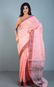 Bengal Handloom Cotton Baluchari Saree in Peach, Steel Grey and Off White
