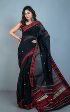 Bengal Handloom Cotton Baluchari Saree in Black, Red and Parchment White