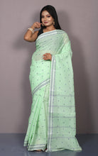 Bengal Handloom Tangail Cotton Saree in Mint Green, Off White and Grey Blue