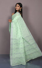 Bengal Handloom Tangail Cotton Saree in Mint Green, Off White and Grey Blue