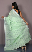 Bengal Handloom Tangail Cotton Saree in Mint Green, Off White and Grey Blue