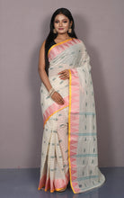 Bengal Tangail Cotton Saree in Light Beige and Multicolored