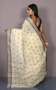 Bengal Tangail Cotton Saree in Cream and Brown