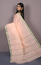 Bengal Tangail Cotton Saree in Light Peach and Green