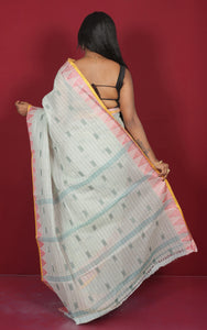 Bengal Tangail Cotton Saree in Off White, Pastel Red, Black and Beige