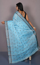 Bengal Handloom Tangail Cotton Saree in Sky Blue and Dark Brown