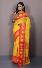 Bengal Tangail Cotton Saree in Yellow, Red, Green and Matte Yellow