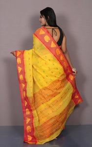 Bengal Tangail Cotton Saree in Yellow, Red, Green and Matte Yellow