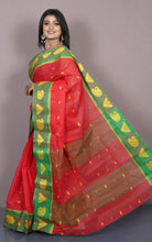 Bengal Tangail Cotton Saree in Red, Green and Matte Yellow