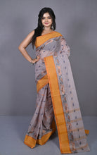 Bengal Tangail Hazar Butti Jacket Matta Thread Nakshi Border Cotton Saree in Dusty Grey, Black and Dull Orange