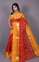 Designer Matta Border Bengal Tangail Hazar Butti Cotton Saree in Red and Yellow