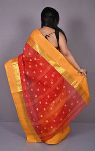 Designer Matta Border Bengal Tangail Hazar Butti Cotton Saree in Red and Yellow