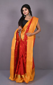 Designer Matta Border Bengal Tangail Hazar Butti Cotton Saree in Red and Yellow