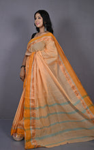 Designer Bengal Tangail Self Nakshi Katha Thread Work Cotton Saree in Cantaloupe, Brown and Sea Green
