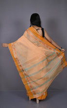 Designer Bengal Tangail Self Nakshi Katha Thread Work Cotton Saree in Cantaloupe, Brown and Sea Green