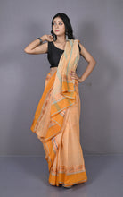 Designer Bengal Tangail Self Nakshi Katha Thread Work Cotton Saree in Cantaloupe, Brown and Sea Green