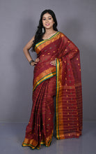 Floral Nakshi Work Border Bengal Tangail Hazar Butti Cotton Saree in Maroon and Multicolored