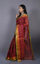 Floral Nakshi Work Border Bengal Tangail Hazar Butti Cotton Saree in Maroon and Multicolored