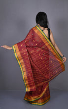 Floral Nakshi Work Border Bengal Tangail Hazar Butti Cotton Saree in Maroon and Multicolored