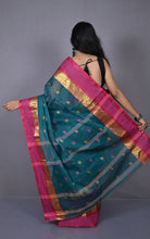 Designer Matta Border Bengal Tangail Hazar Butti Cotton Saree in Deep Sea Green and Royal Heath