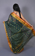 Floral Nakshi Work Border Bengal Tangail Hazar Butti Cotton Saree in Timber Green and Multicolored