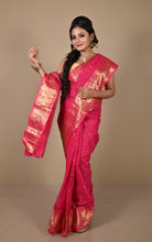 Bengal Tangail Hazar Butti Jacket Zari Nakshi Golden Border Cotton Saree in Cerise Pink. Yellow and Golden