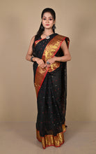 Bengal Tangail Hazar Butti Jacket Zari Nakshi Golden Border Cotton Saree in Black. Red and Golden