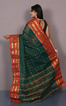 Designer Bengal Tangail Hazar Butti Cotton Saree in Dark Green, Red and Yellow