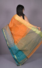 Designer Bengal Tangail Hazar Butti Cotton Saree in Apricot, Teal Green and Beige