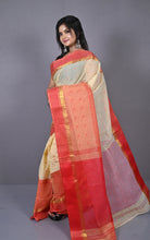 Designer Bengal Tangail Hazar Butti Cotton Saree in Cream and Red