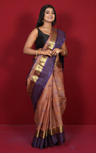 Designer Bengal Tangail Hazar Butti Cotton Saree in Brown, Purple Blue and Golden