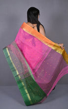Designer Bengal Tangail Hazar Butti Cotton Saree in Rose Pink, Mustard Golden and Dark Green