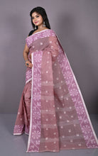 Designer Bengal Tangail with Block Geometric Work Cotton Saree in Rosy Brown, Pink Pearl and Off White