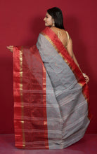 Designer Bengal Tangail Hazar Butti Cotton Saree in Gey, Red and Golden