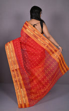 Designer Metro Nakshi Border Bengal Tangail Hazar Butti Cotton Saree in Red and Warm Beige