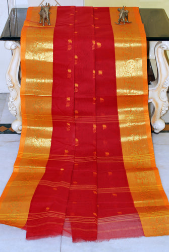 Bengal Handloom Cotton Hazar Buti Saree in Red and Orange