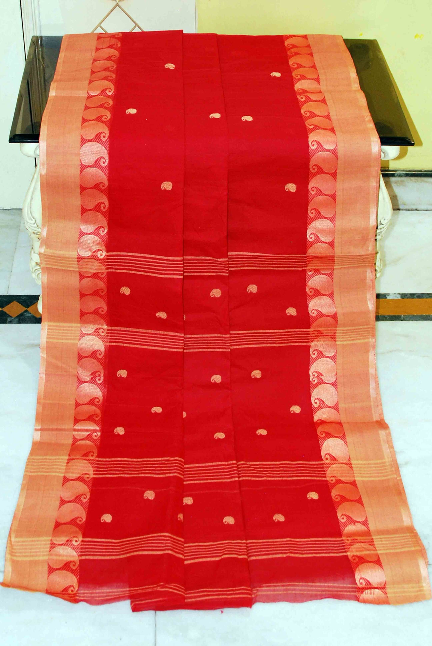 Bengal Handloom Cotton Saree in Red and Beige