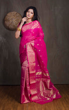 Bengal Handloom Tanchui Work Patli Pallu Saree in Hot Pink and Gold